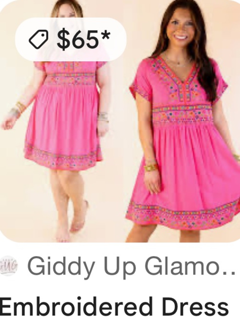 THML Girls' Bright Pink Dress with Blue Floral Embroidery - Picture 7 of 7